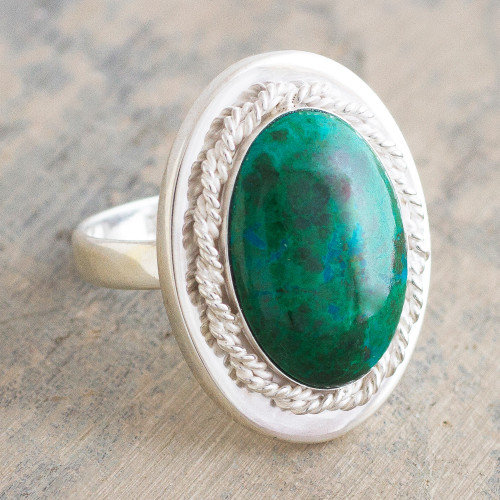 Natural Chrysocolla and Sterling Silver Ring 'Cachet'