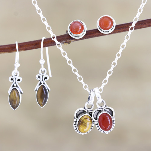 Hand Made Carnelian and Tiger's Eye Jewelry Set 'Trust Yourself'