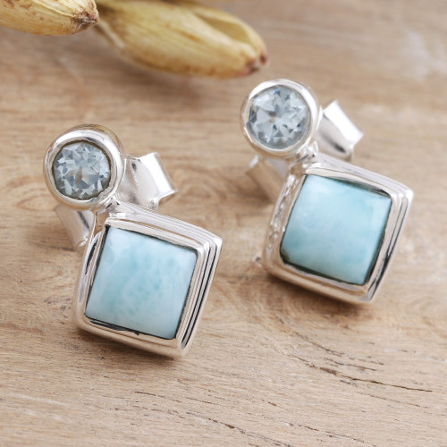 Larimar and Blue Topaz Sterling Silver Drop Earrings 'Harmony in Blue'