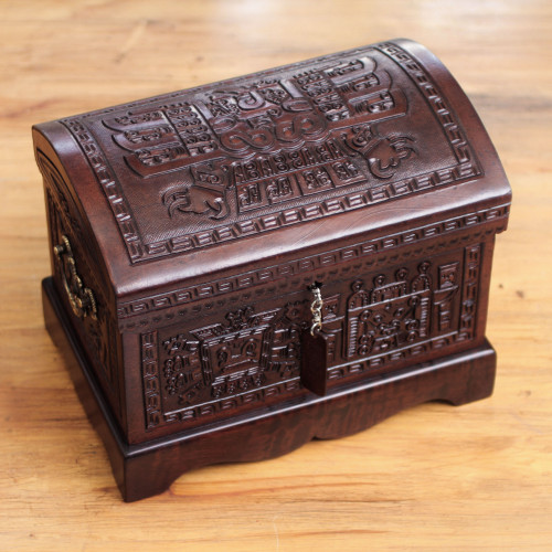 Colonial Tooled Leather Jewelry Box 'Inca Domain'