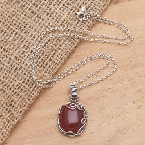 Carnelian and Sterling Silver Pendant Necklace 'Dark Fruit'