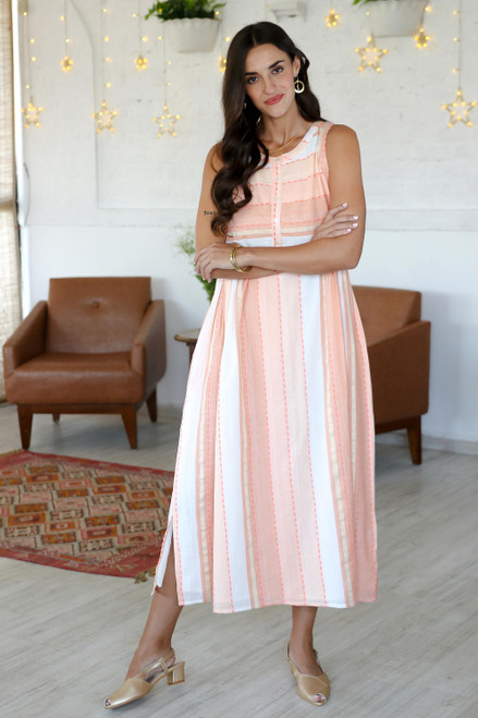 Hand Crafted Striped Cotton Sundress 'Horizon in Peach'