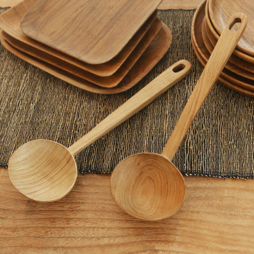Handmade Teak Wood Serving Spoons from Bali Pair 'Big Dipper'
