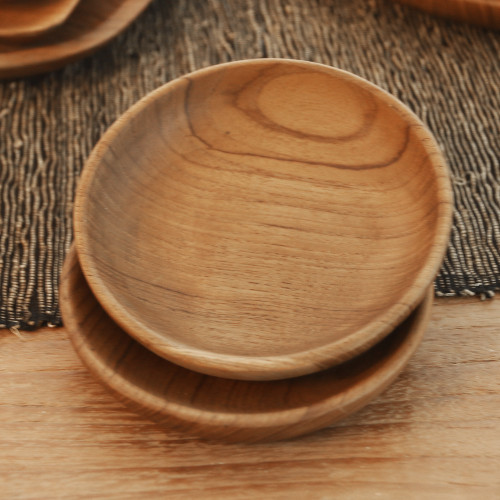 Handmade Teak Wood Snack Bowls from Bali Pair 'Dinner for Friends'