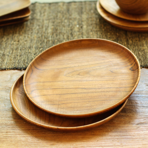 Handmade Teak Wood Dinner Plates from Bali Pair, 11 Inch 'Fit for a Feast'