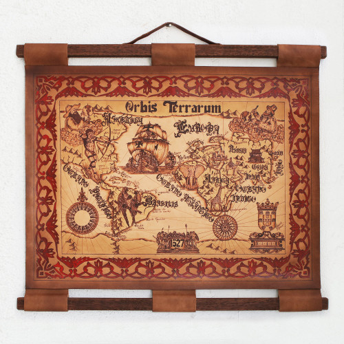 Hand Crafted Reproduction Leather Wall Map 'Orbis Terrarum'