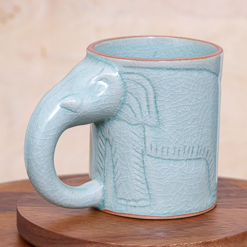 Hand Crafted Celadon Ceramic Elephant Mug 'Calming Cup'