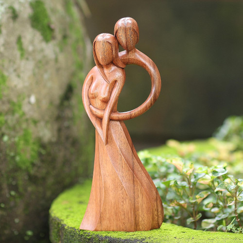 Artisan Crafted Suar Wood Romantic Statuette from India 'Fairytale'