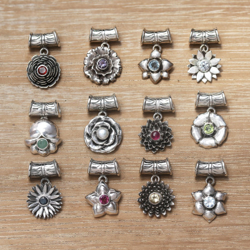 Hand Made Sterling Silver and Birthstone Flower Charms 'Birthday Flowers'