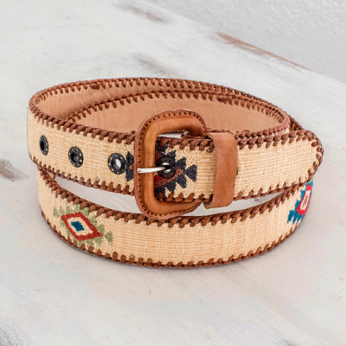 Patterned Buff Cotton and Leather Belt 'Antigua Market'