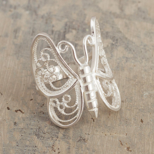 Artisan Crafted Filigree Butterfly Ring 'Wings of Lace'