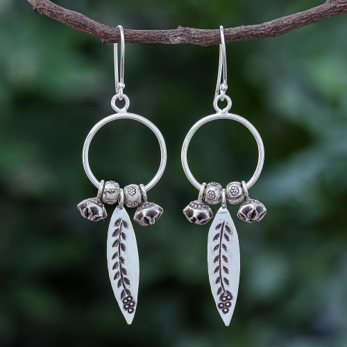 Handmade Sterling and Karen Silver Floral Dangle Earrings 'Tribal Tree'