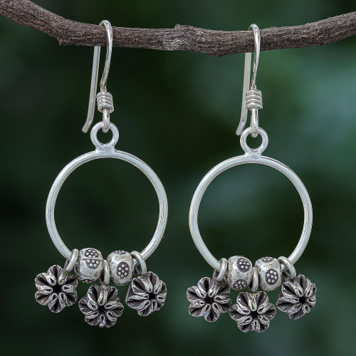 Sterling and Karen Silver Flower Charm Dangle Earrings 'Flower Trio'