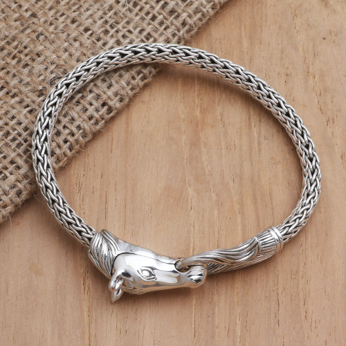 Handmade Sterling Silver Horse Head Chain Bracelet 'Hungry Horse'
