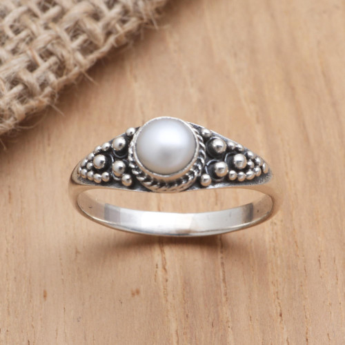 Cultured Pearl and Sterling Silver Single Stone Ring 'Opposite Directions'