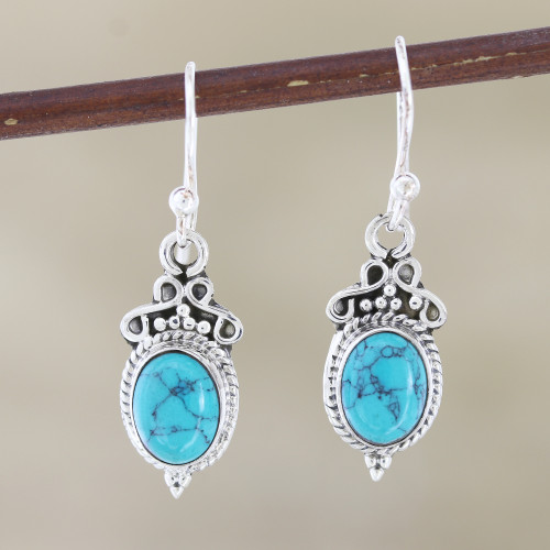 Hand Crafted Sterling Silver Dangle Earrings from India 'Classic Duo'
