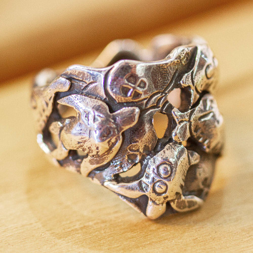 Sea Turtle Design 950 Silver Ring from Mexico 'Marine World'