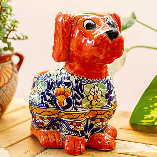 Talavera Style Ceramic Dog Planter from Mexico 'Best Friend'