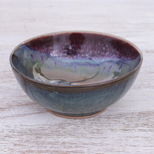 Thai Blue and Red Ceramic Cereal Bowl 'Happy Harvest'