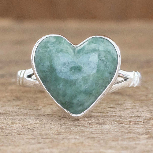Unique Heart Shaped Sterling Silver Jade Cocktail Ring 'Love Immemorial'