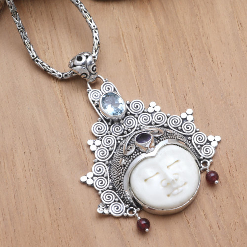 Handmade Blue Topaz and Amethyst Pendant Necklace 'Sleeping Fairy'