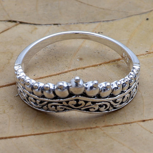 Hand Crafted Sterling Silver Band Ring 'Crowned'