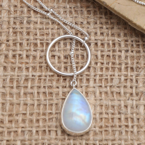 Sterling Silver and Rainbow Moonstone Pendant Necklace 'Country Rain'
