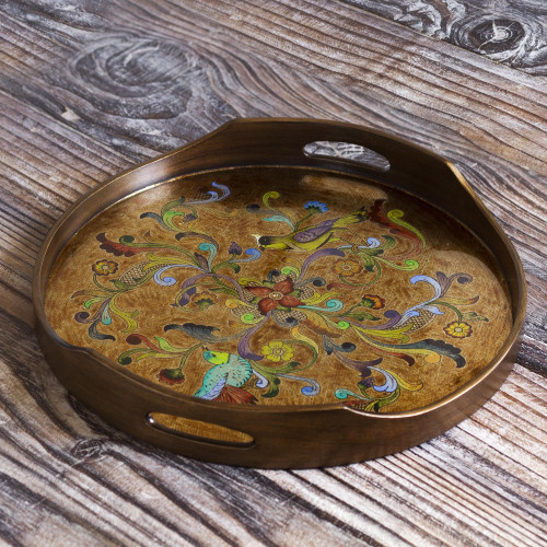 Unique Reverse-Painted Glass Serving Tray 'Heralds of Spring'