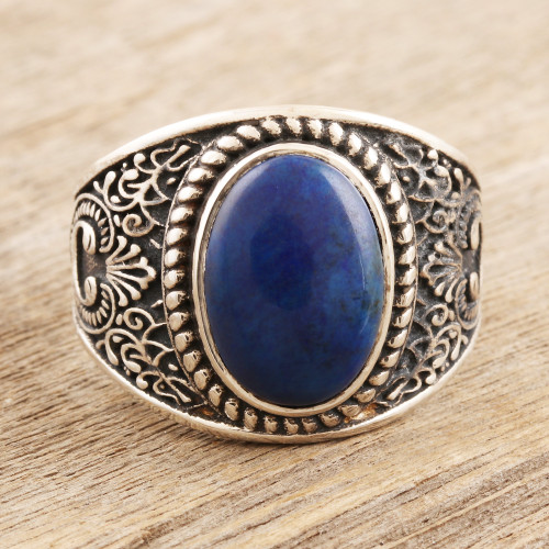 Men's Sterling Silver and Lapis Lazuli Cocktail Ring 'Falling in Blue'