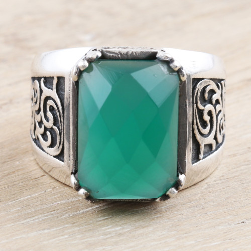 Handmade Men's Green Onyx Cocktail Ring 'Water Vision'