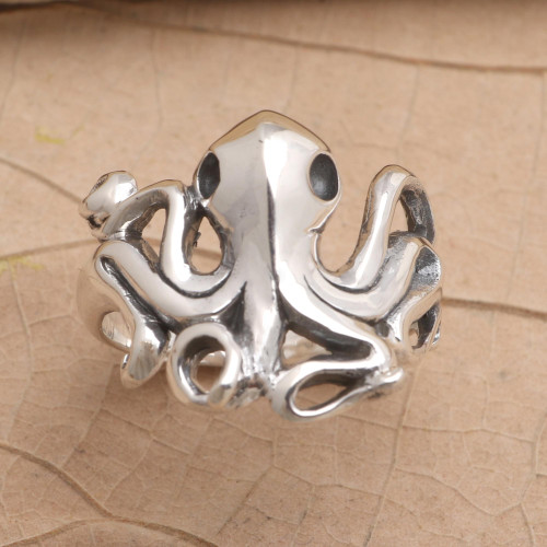 Hand Made Sterling Silver Octopus Ring 'Octopus Friend'