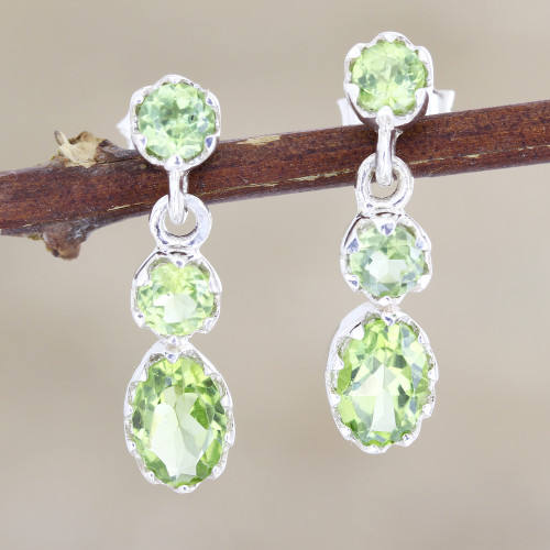 Peridot and Sterling Silver Dangle Earrings 'Weightless in Green'