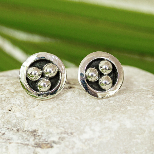 Taxco Silver Stud Earrings from Mexico 'Silver Beads'