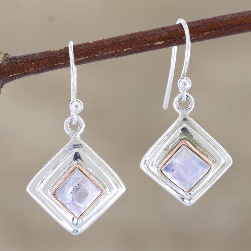Rainbow Moonstone and Sterling Silver Dangle Earrings 'Clouded Rainbow'