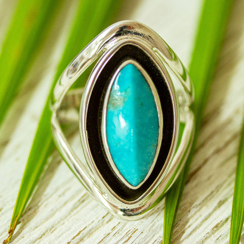 Taxco Silver And Reconstituted Turquoise Ring from Mexico 'Vision in Blue'