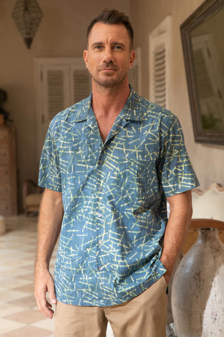 Men's Casual Batik Cotton Shirt 'Choppy Water'