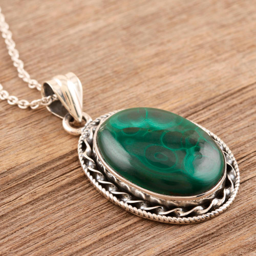 Sterling Silver and Malachite Pendant Necklace 'Wood Nymph'