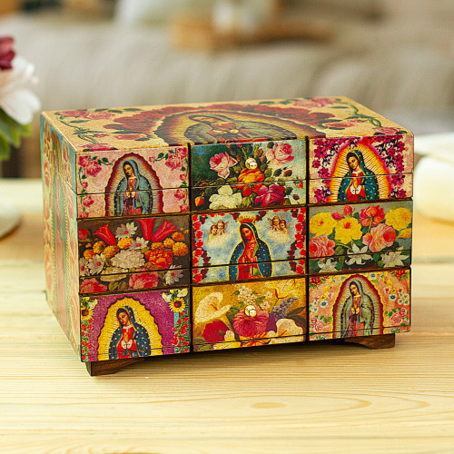 Catholic Wood Decorative Box 'A Bouquet for My Guadalupe'