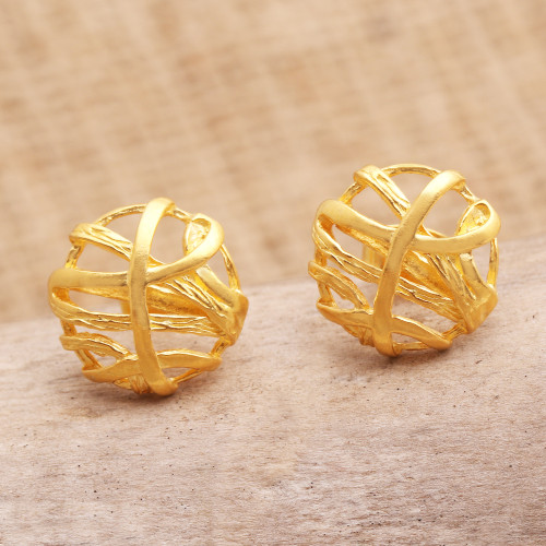 Hand Made Gold-Plated Button Earrings from Bali 'Hope Lives'