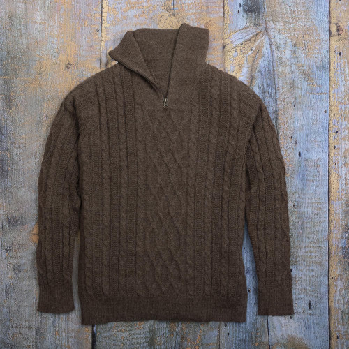 Brown Men's 100 Alpaca Sweater 'Woodland Walk in Mushroom'