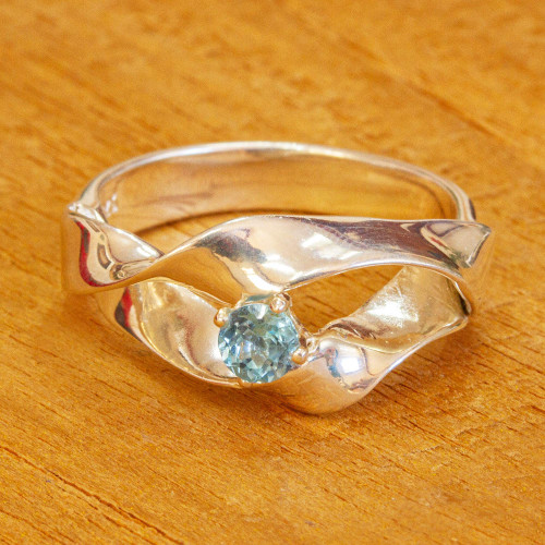 925 Sterling Silver and Blue Topaz Ring from Mexico 'Deepness'