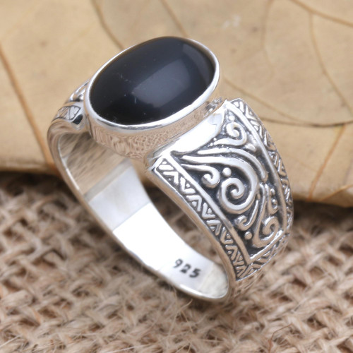 Onyx and Sterling Silver Cocktail Ring 'Chastity in Black'