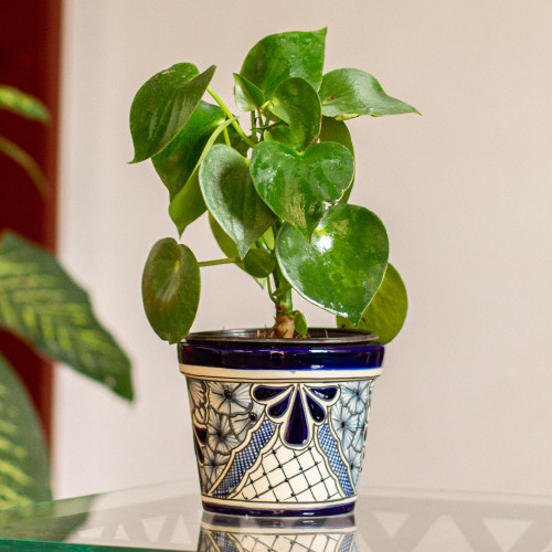 Small Cobalt Ceramic Flower Pot 6.25 Inch Diameter 'Cobalt Garden'