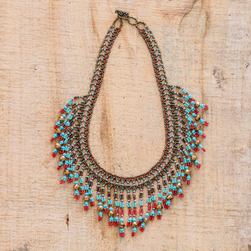 Beaded Statement Necklace in Bronze 'Symphony of Color in Bronze'