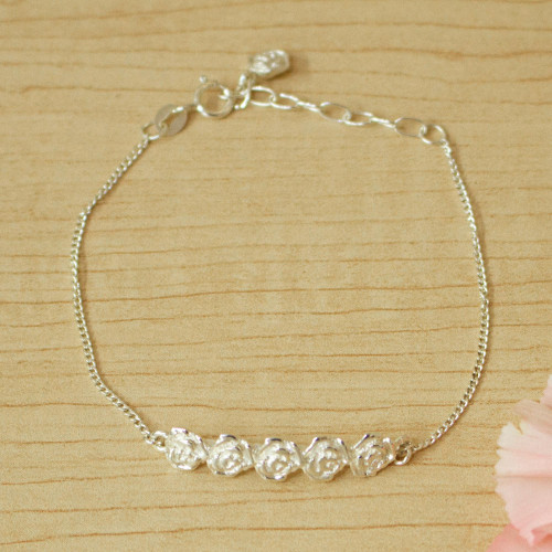 Rose Motif Sterling Silver Bracelet 'Roses of Taxco'