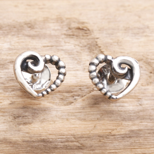 Sterling Silver Heart-Motif Stud Earrings 'Small Heart'