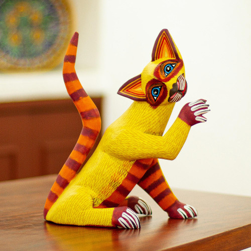Hand-Painted Cat Alebrije 'Sly Siamese'