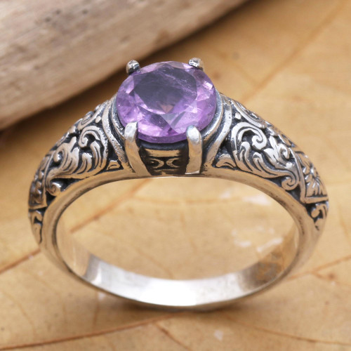 Amethyst and Sterling Silver Solitaire Ring 'Balinese Beach in Purple'
