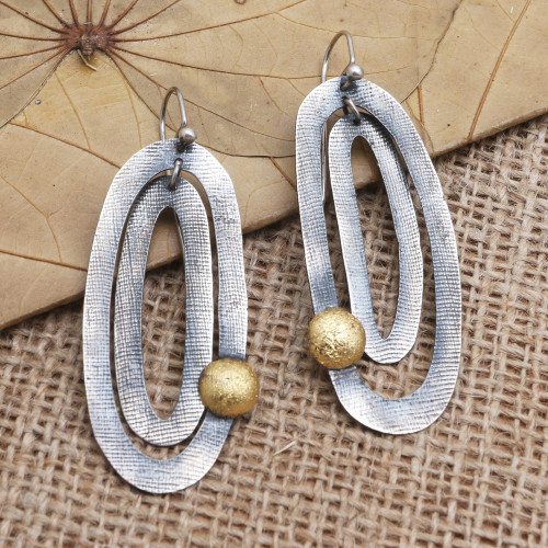 Sterling Silver and Brass Dangle Earrings 'Waterblow Beach'