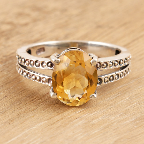Sterling Silver and Citrine Solitaire Ring 'Sun Dots'